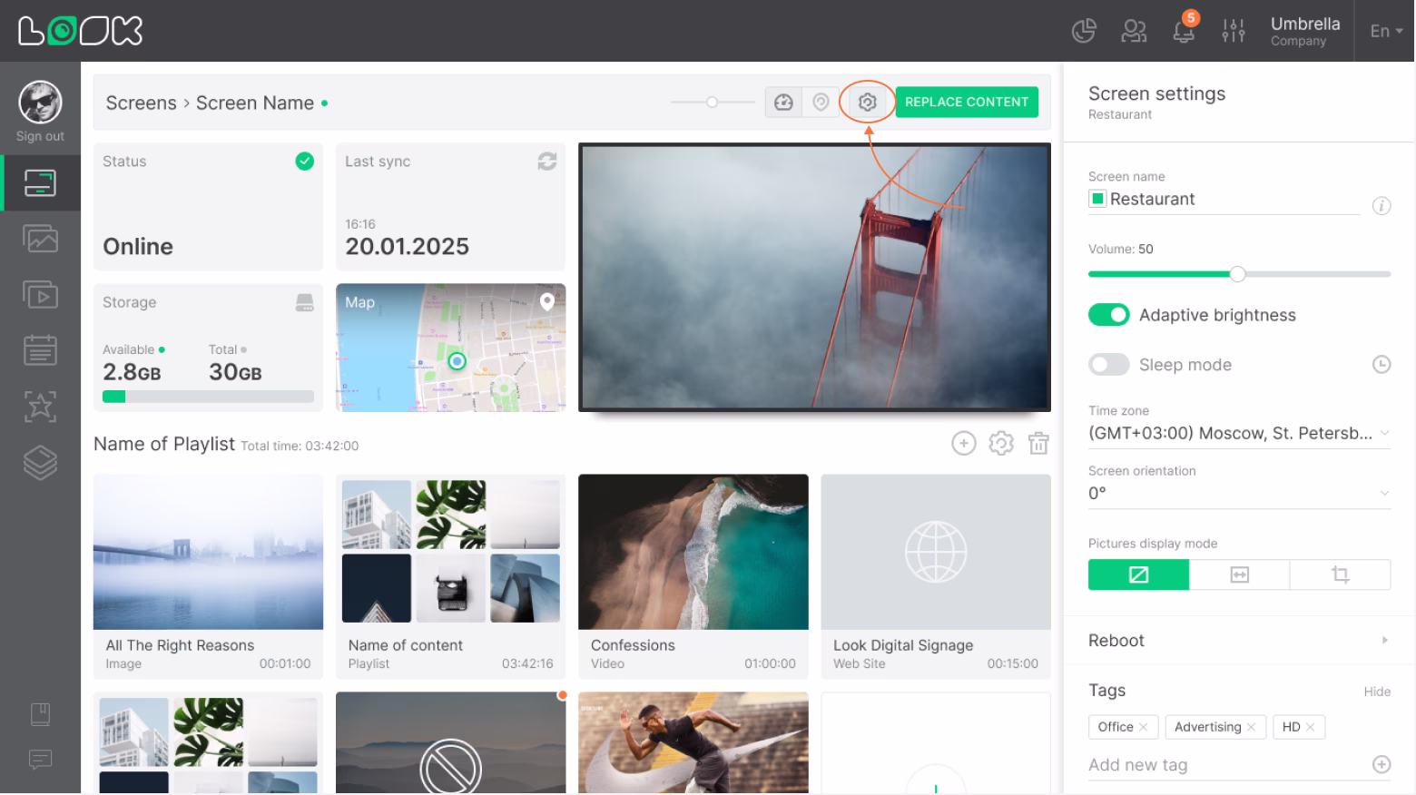 Screen settings UI