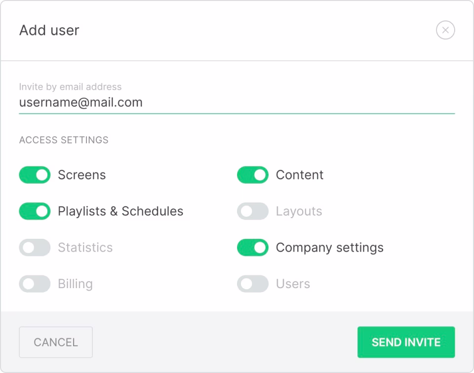 Add user dialog