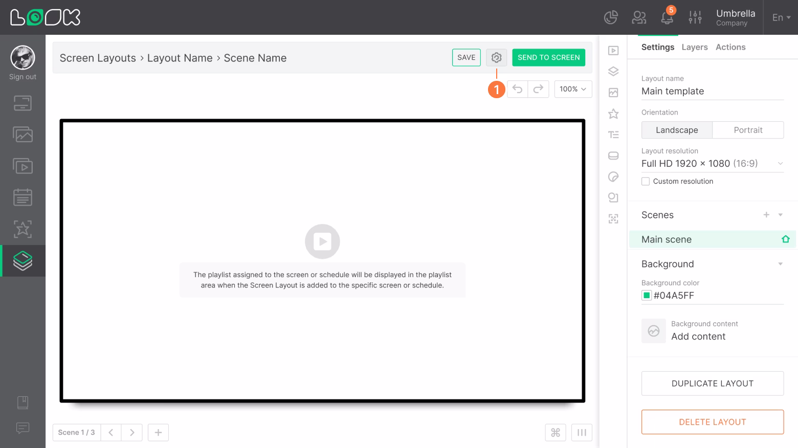 Screen layout setting interface