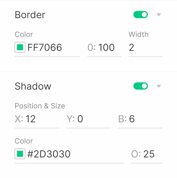 Border and shadow settings