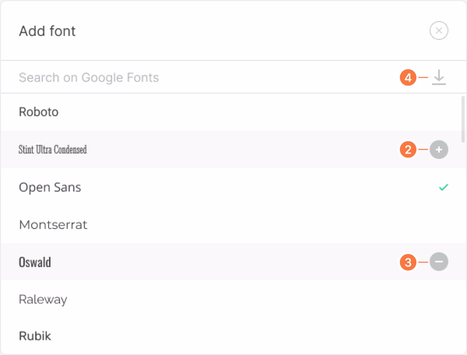 Add new font dialog