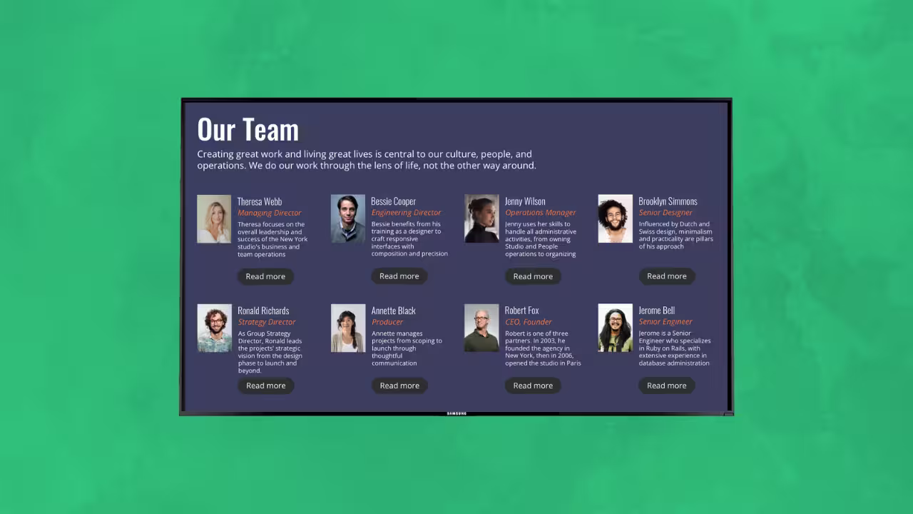 Corporate team digital signage content