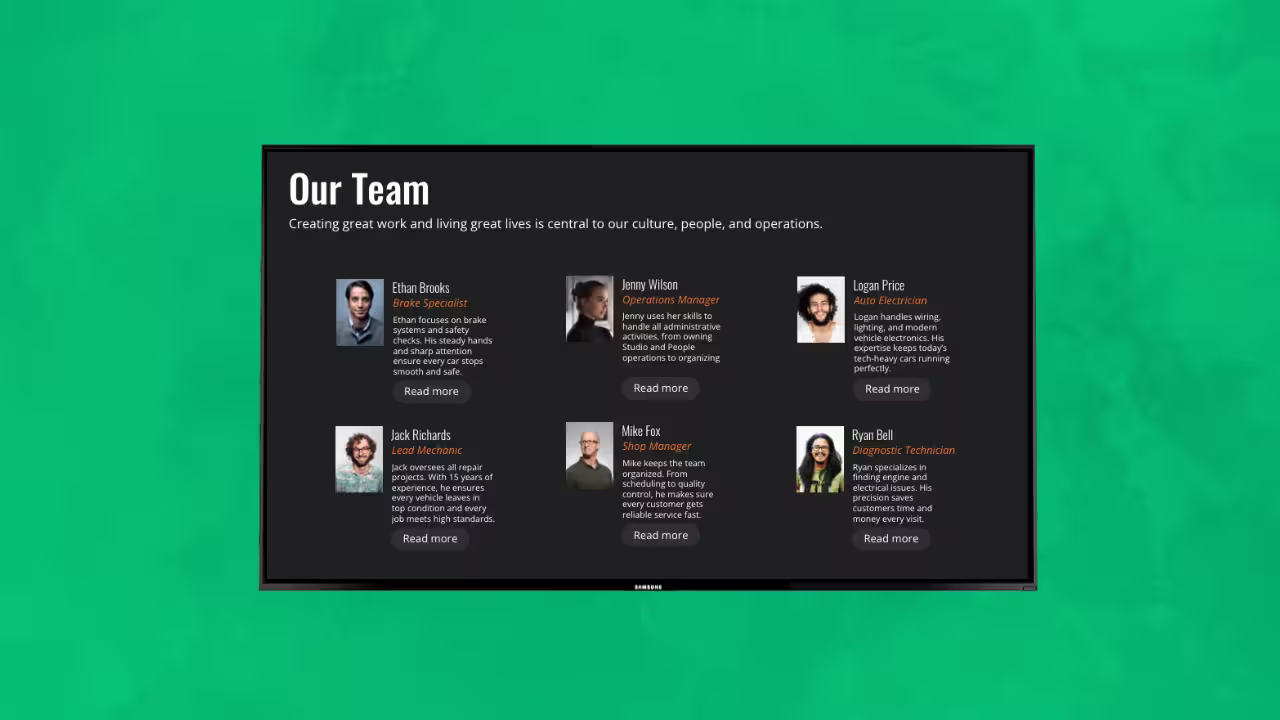 Team digital signage content