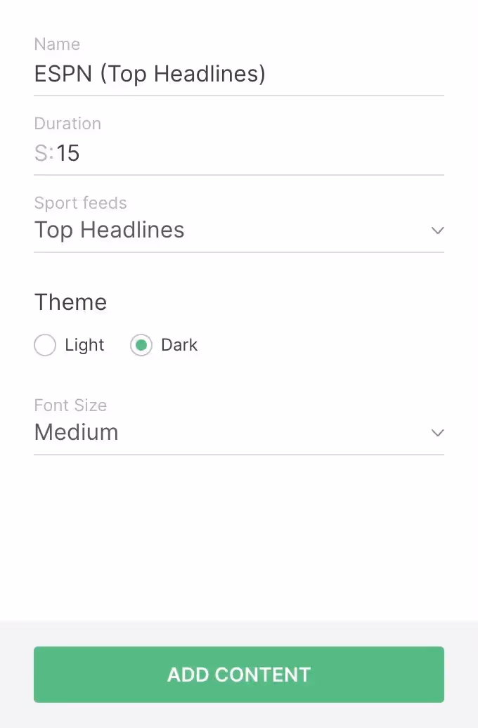 ESPN settings in Look CMS