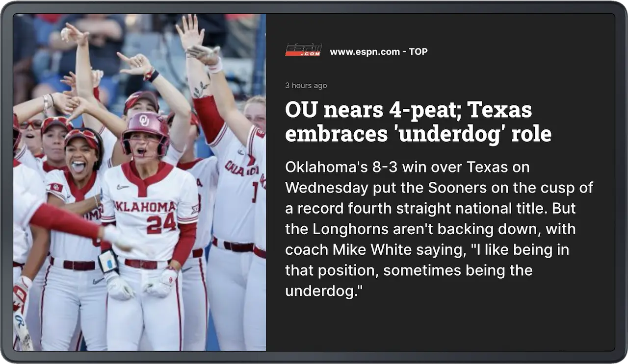 ESPN News App on the digital screen