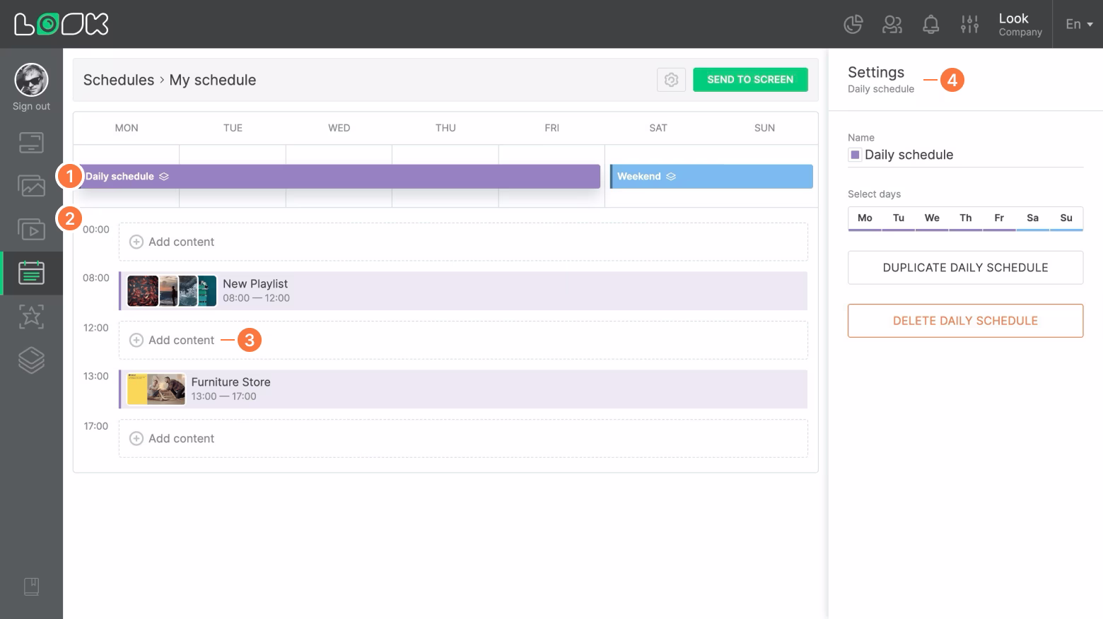 Daily schedule settings
