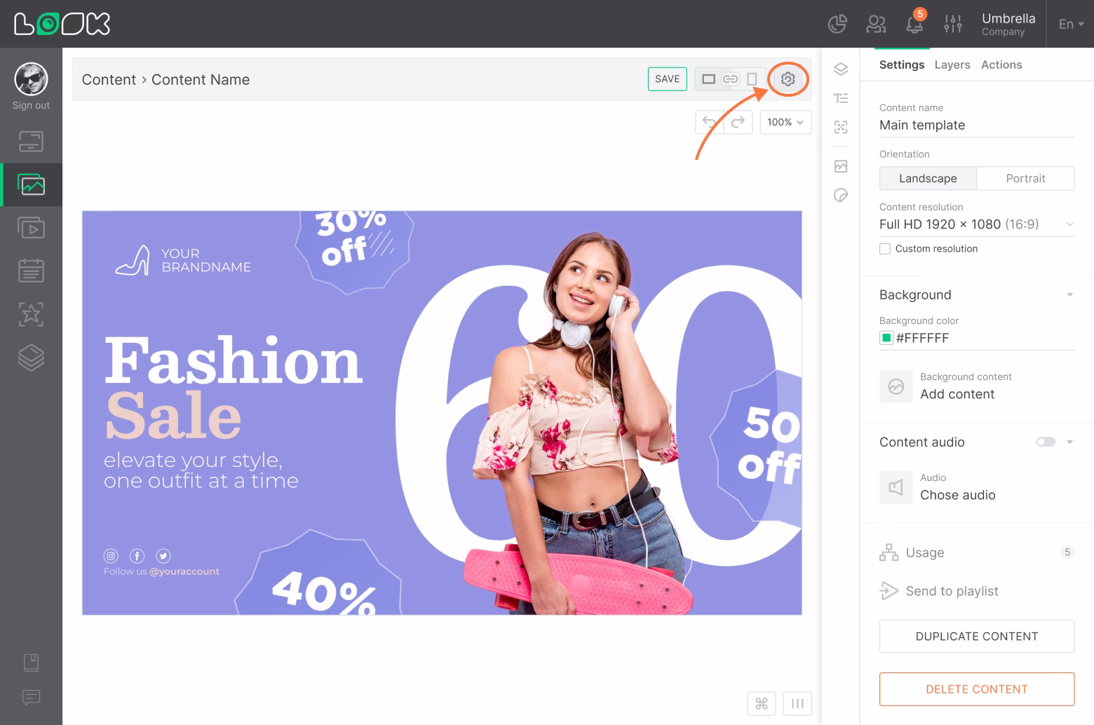 Editable content settings