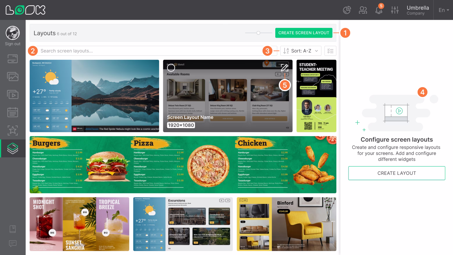 Screen layout interface