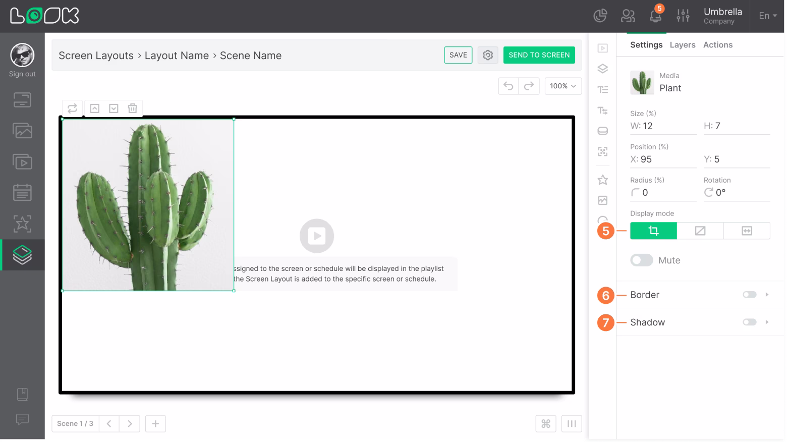 Screen layout media settings