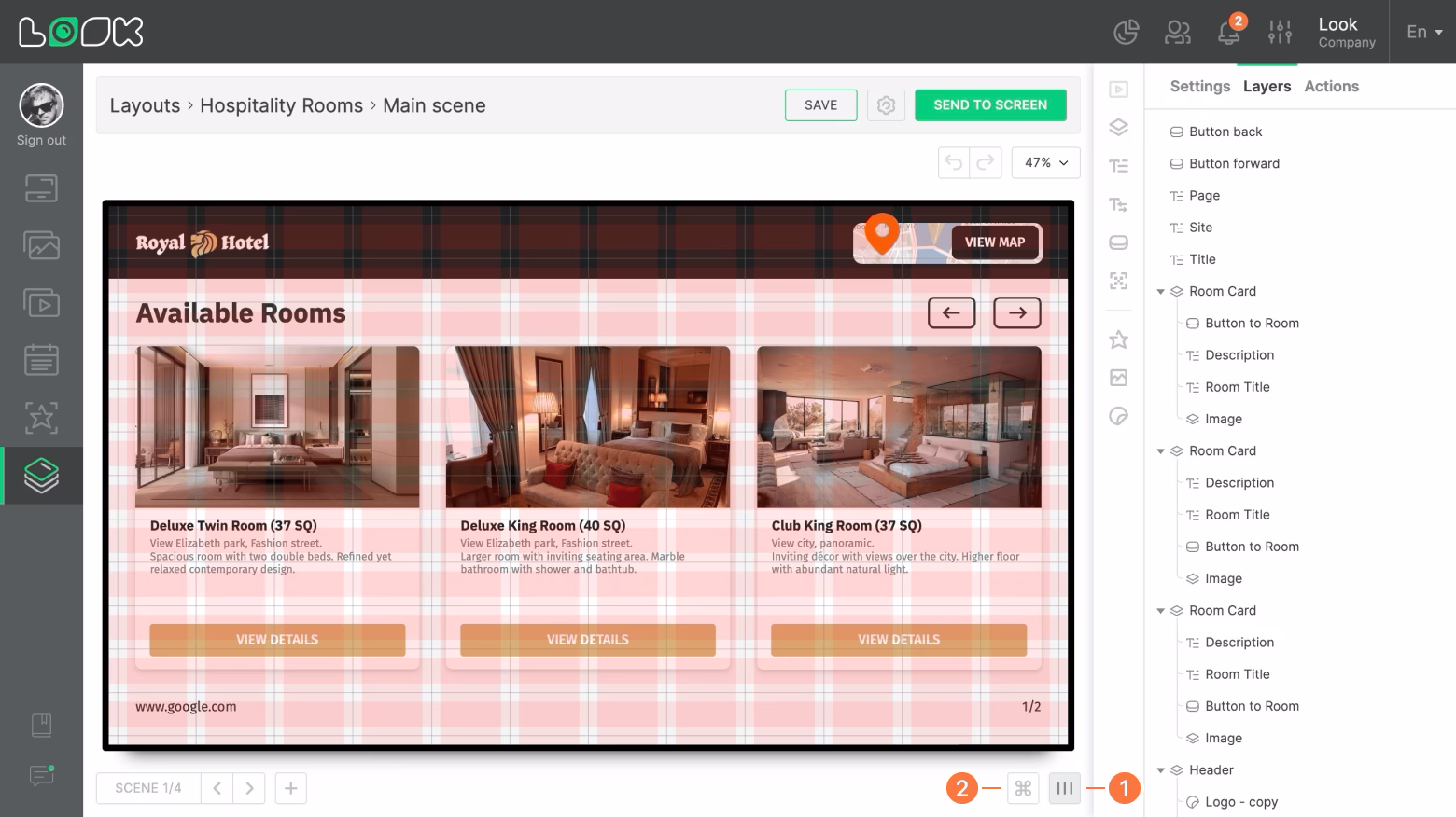 Screen layout shortcut and grid