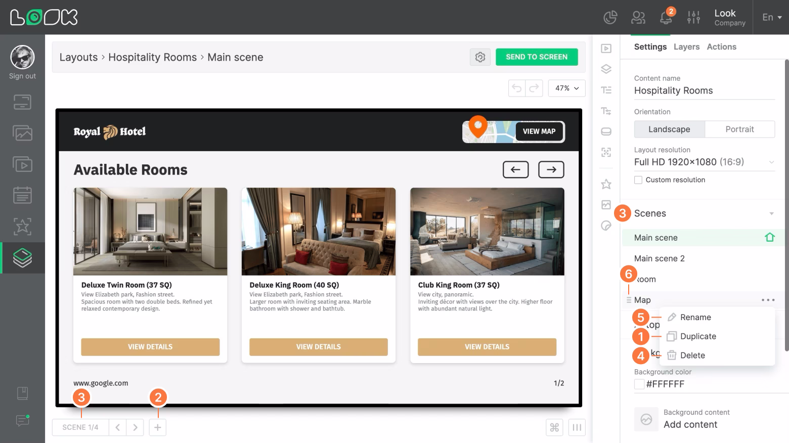 Screen layout scenes settings