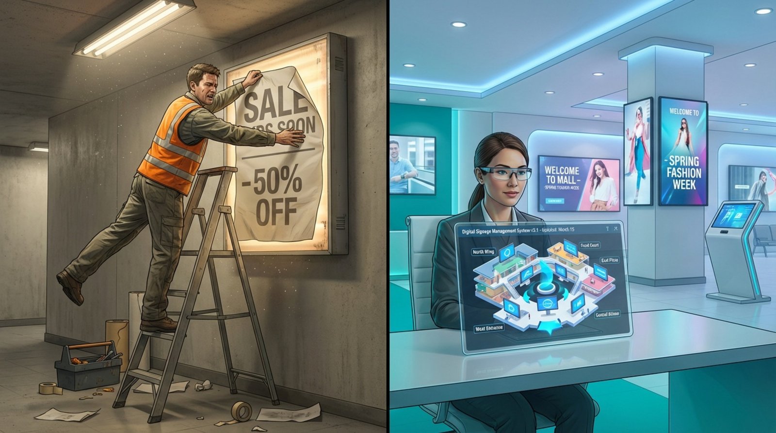 Comparison of manual and digital updates showing labor savings and efficiency improvements.