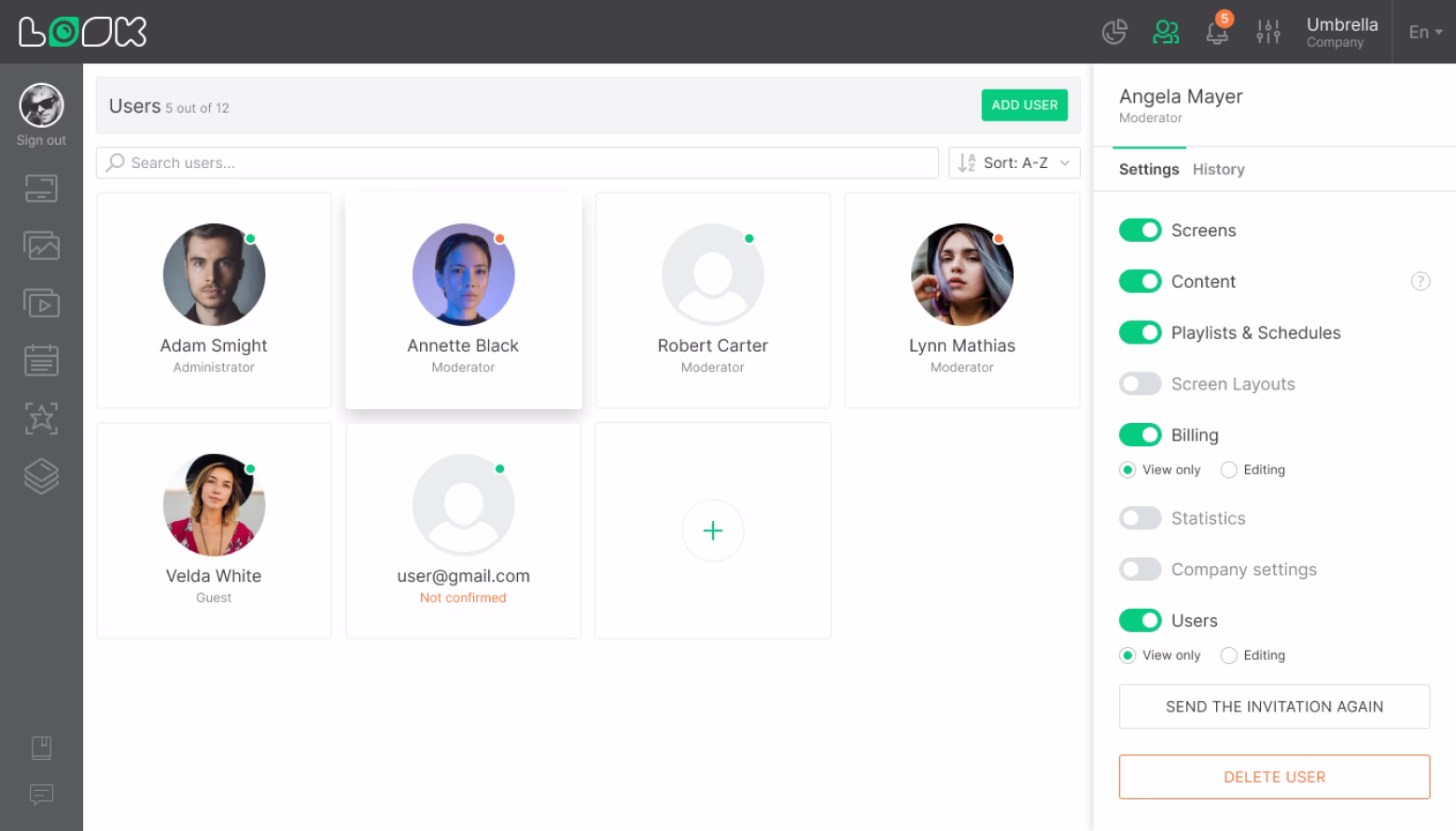 Multiuser's access sidebar