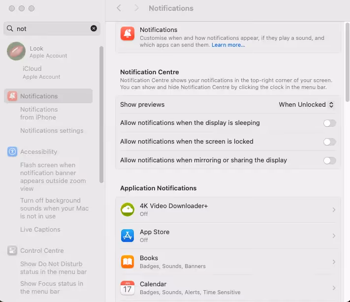 MacOS interface noifiations