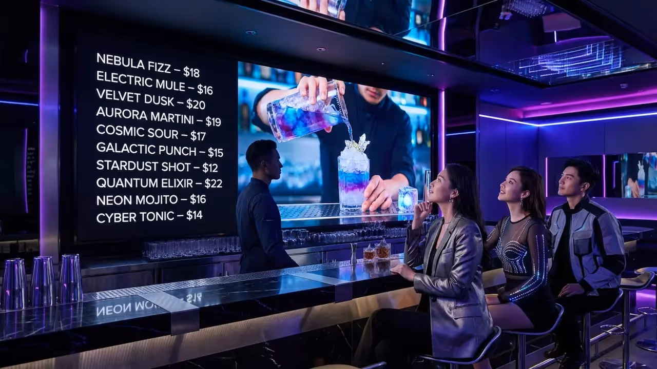 Nightclub Menus on Digital Signage