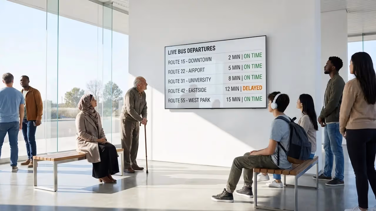 Passenger Info Screens at Bus Stations With Digital Signage