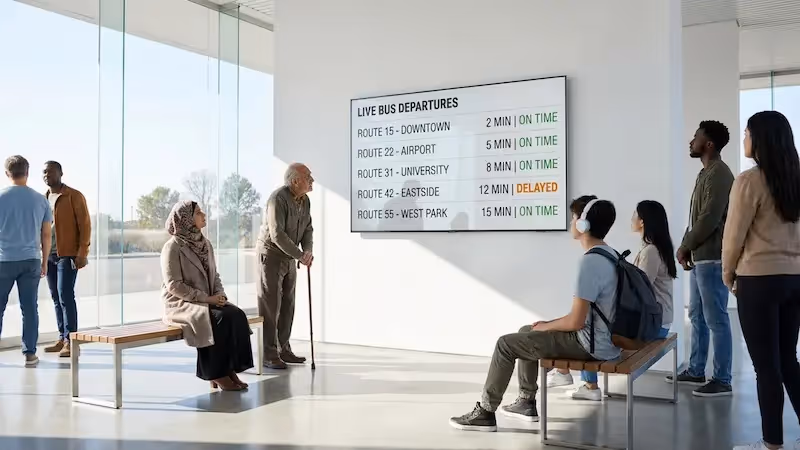 Passenger Info Screens at Bus Stations With Digital Signage