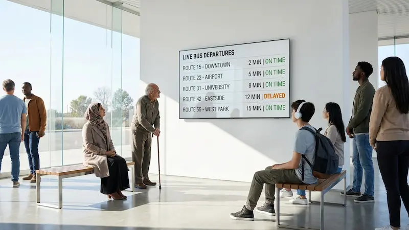 Passenger Info Screens at Bus Stations With Digital Signage