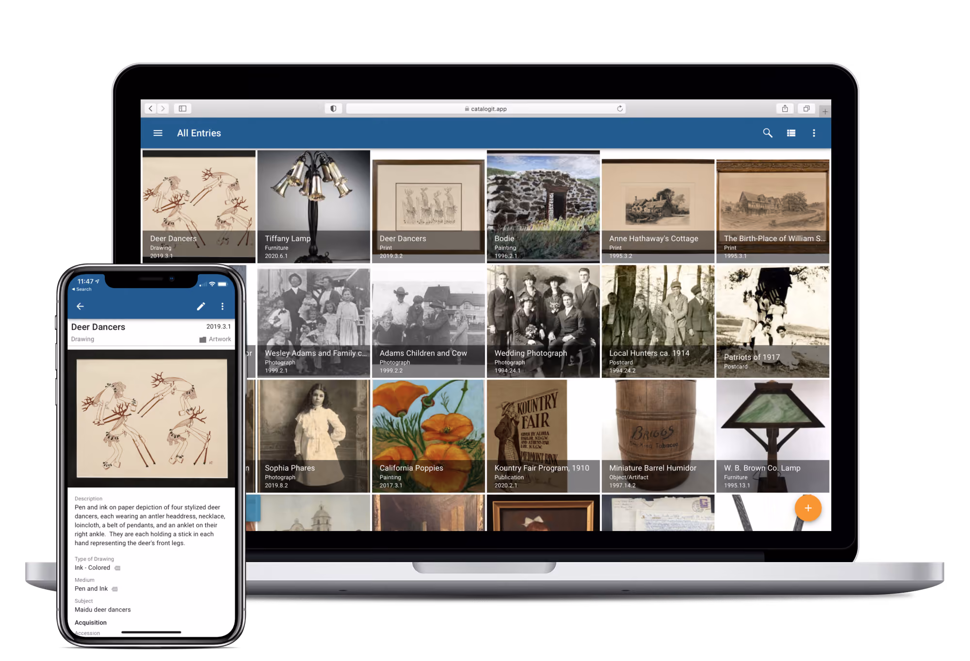 CatalogIt app collection shown on laptop and phone.