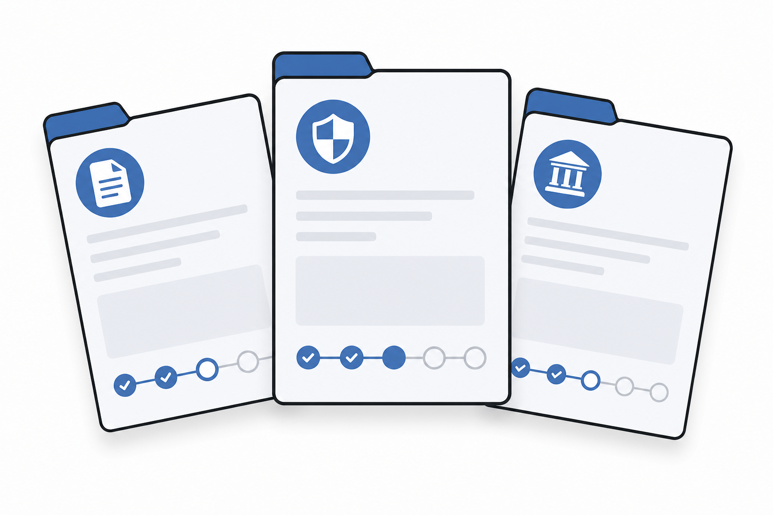 Three typed engagement folders, each with its own lifecycle phases
