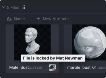 3D software interface showing two 3D bust models, one locked by user Mat Newman.