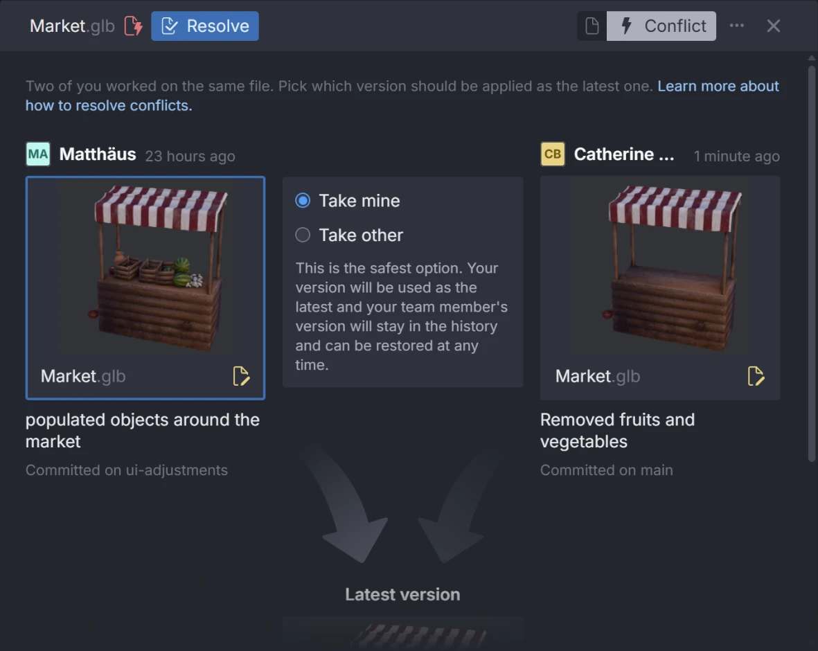 Anchorpoint for Lore, resolving conflicts in Lore