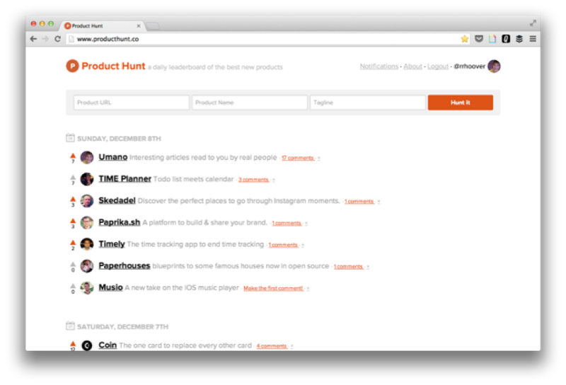 Early Product Hunt interface