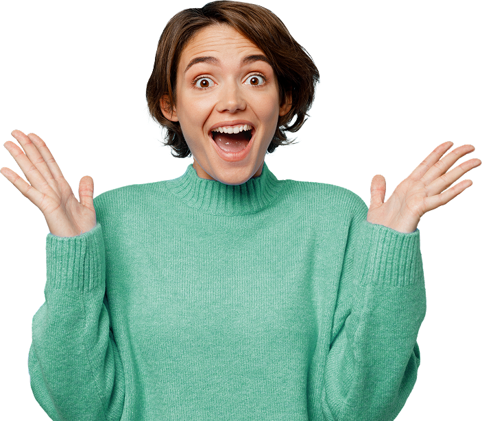 happy woman with arms raised