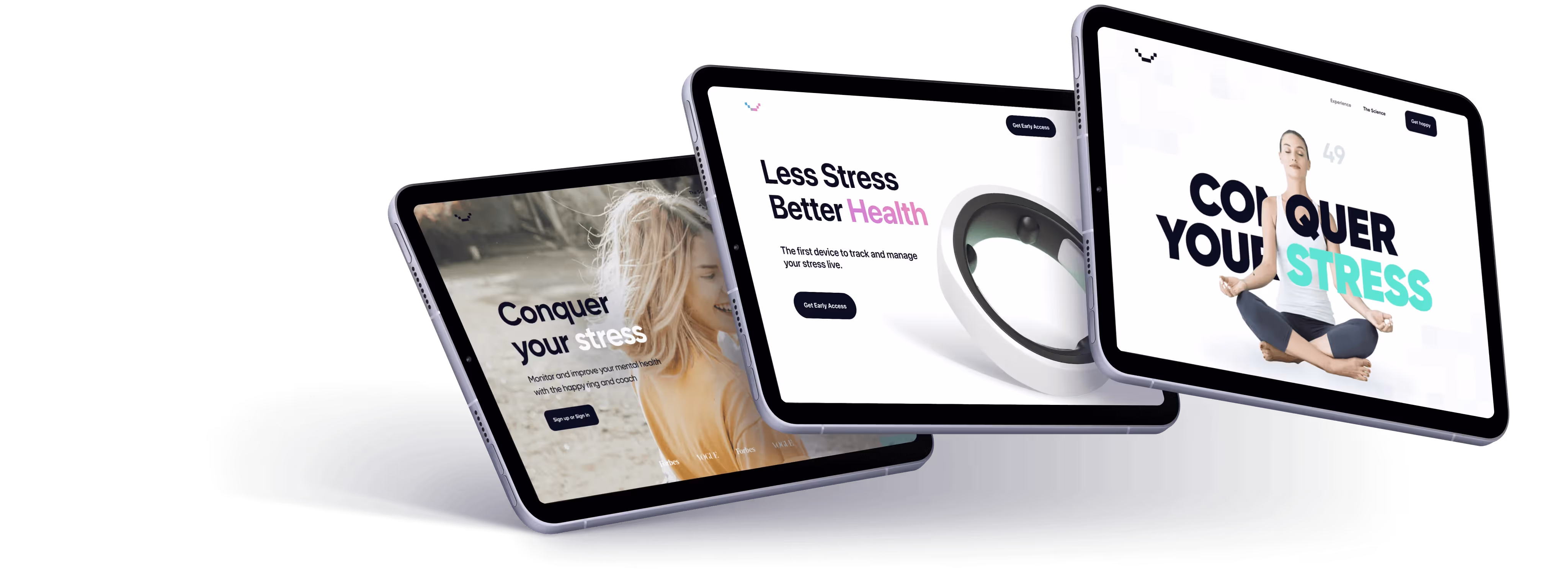 Three distinct tablets aligned in a straight line for emphasis.