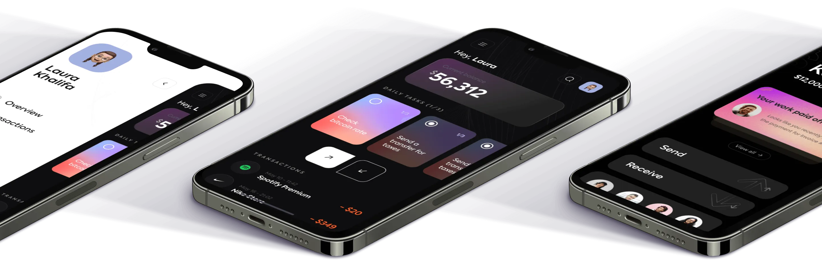Three iPhones displaying various applications on their screens, showcasing diverse functionalities and user interfaces.