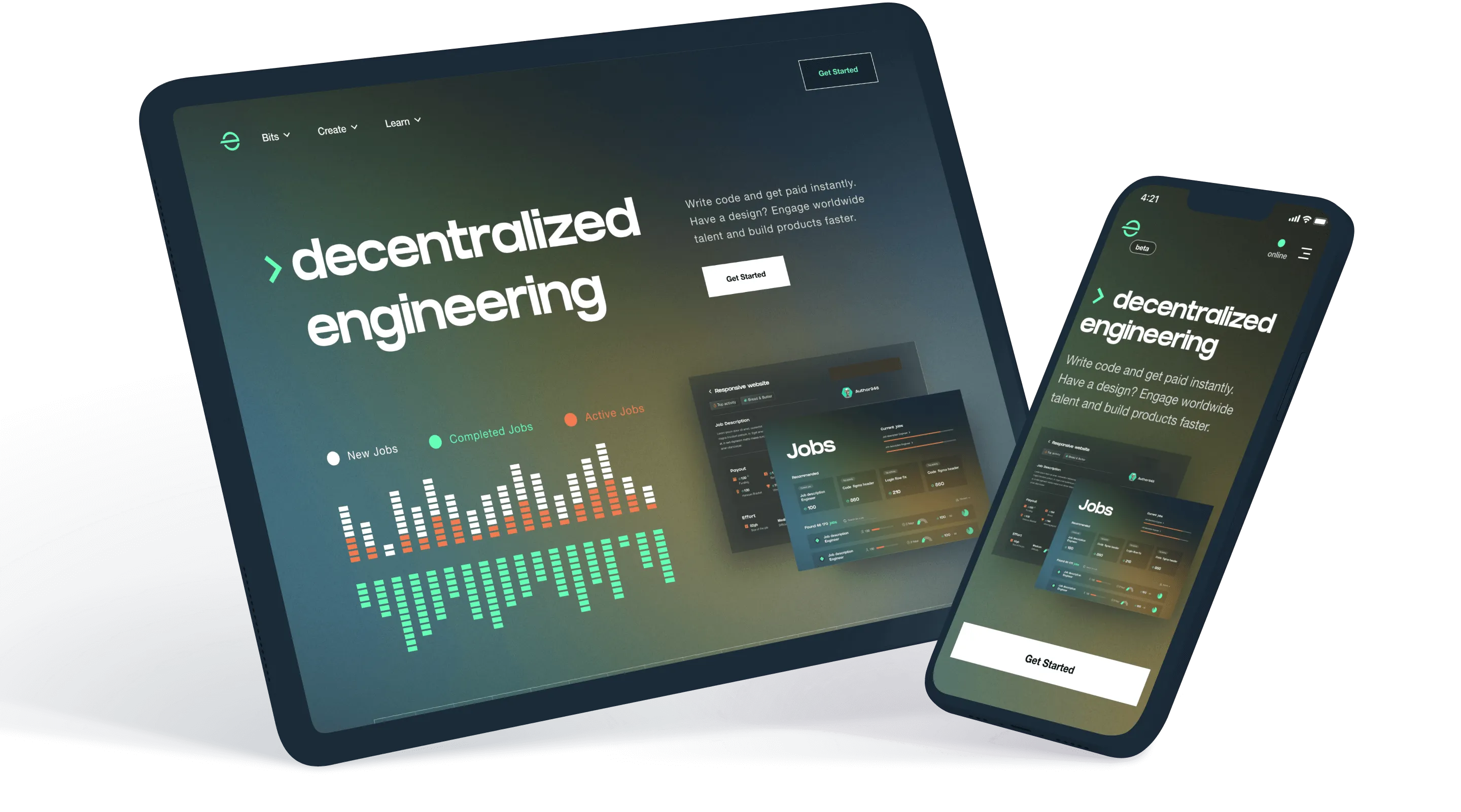 A modern website design showcasing decentralized engineering concepts with innovative layouts and user-friendly interfaces.