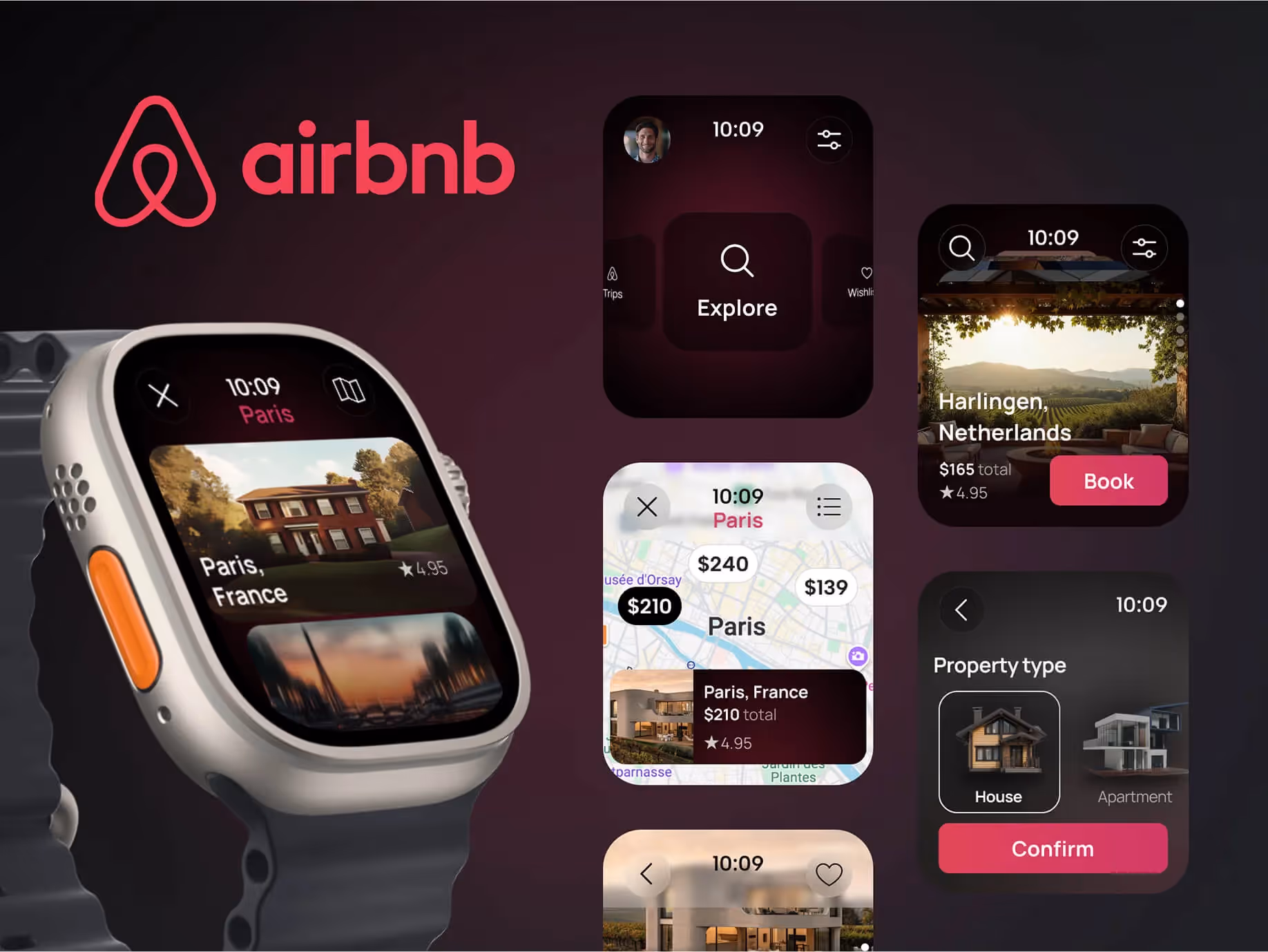 Two Apple Watches displayed prominently against a sleek black background, showcasing their modern design and features.