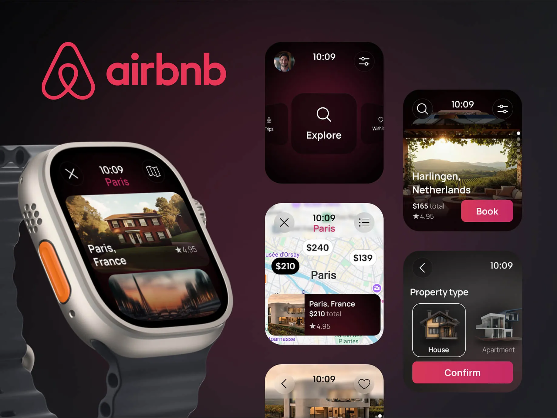 Two Apple Watches displayed prominently against a sleek black background, showcasing their modern design and features.