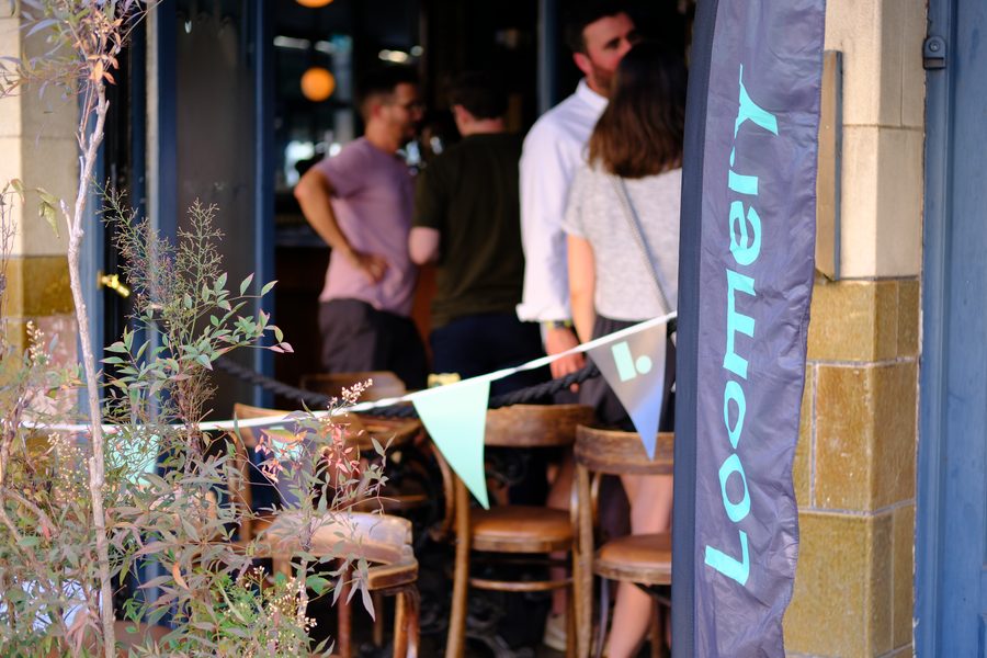 Loomery flag and bunting at a summer social