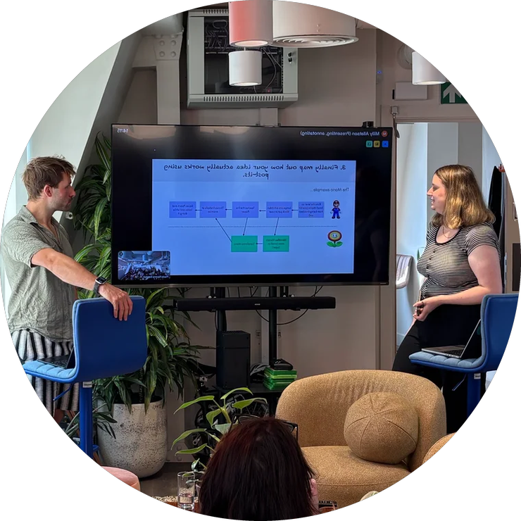 Loomery facilitators presenting the idea-mapping exercise to the champions on the Monday of Hack Week.