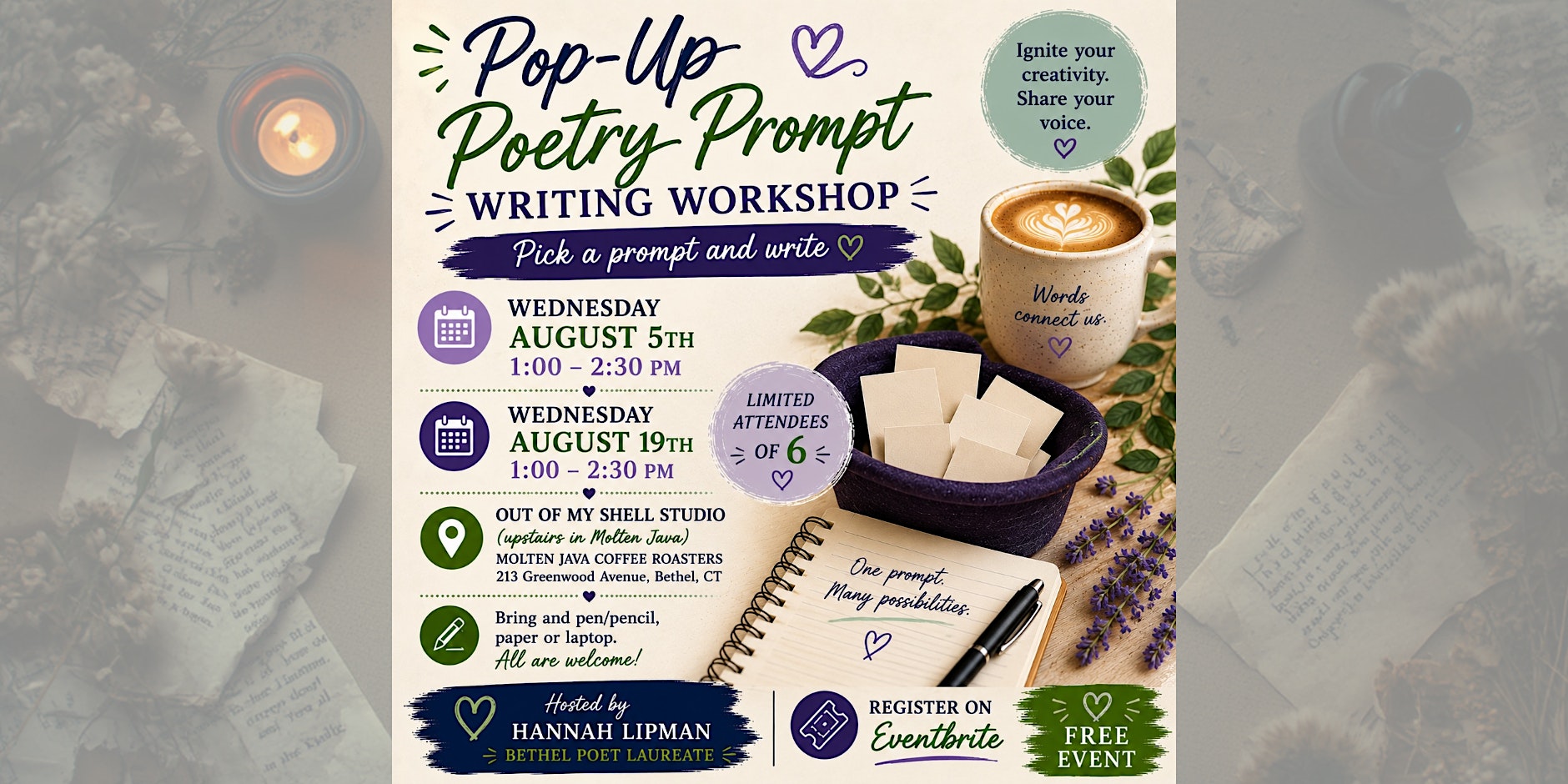 Pop-up Poetry Prompt Writing Workshop August 19th