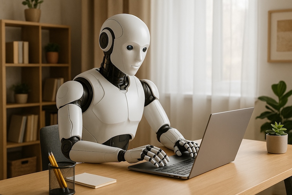 Robot taking advantage of the latest AI tools for dropshipping.