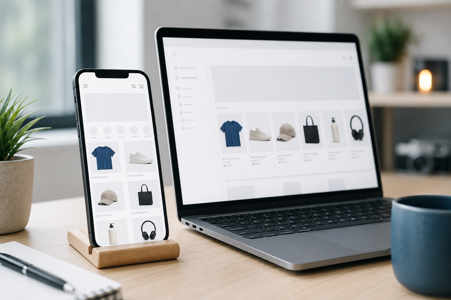 BigCommerce dropshipping store displayed across a phone and laptop for multi-channel selling