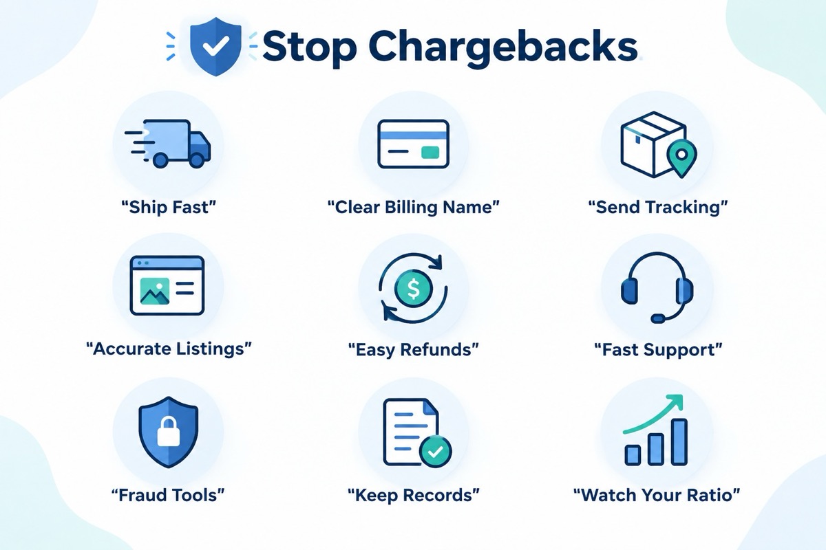 Infographic listing nine fixes to avoid dropshipping chargebacks