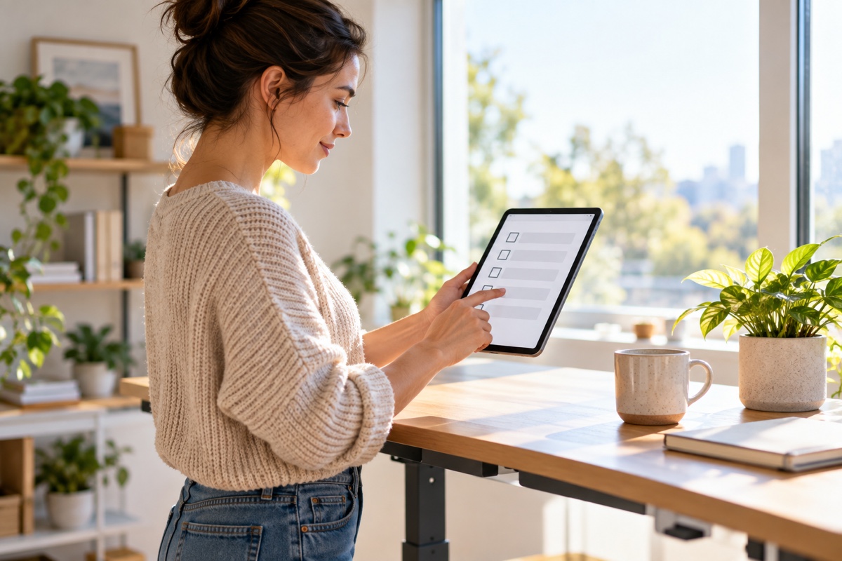 Setting up a store on an easy dropshipping platform using a checklist on a tablet