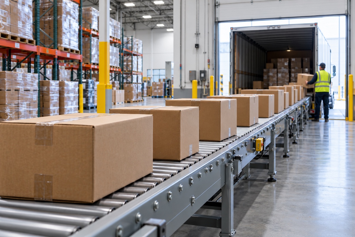 Warehouse conveyor shipping boxes fast, showing why suppliers beat the platform in dropshipping
