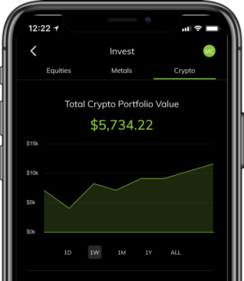Iphone showing Total Crypto Portfolio Value from Unifimoney app