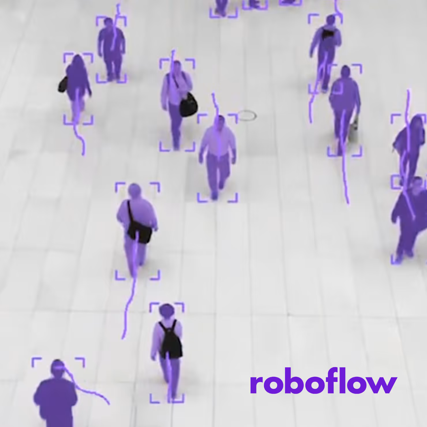 vision detection of people walking in purple artistic style