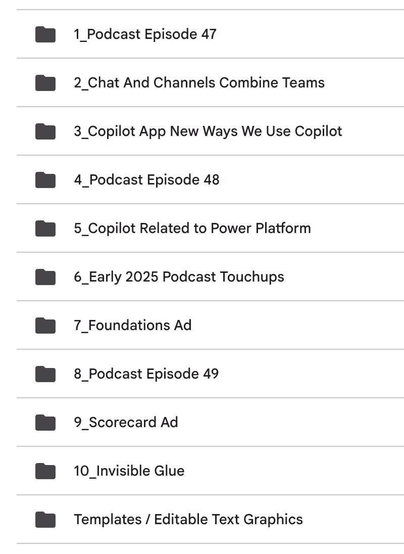 screenshot showing google drive folders of videos completed 