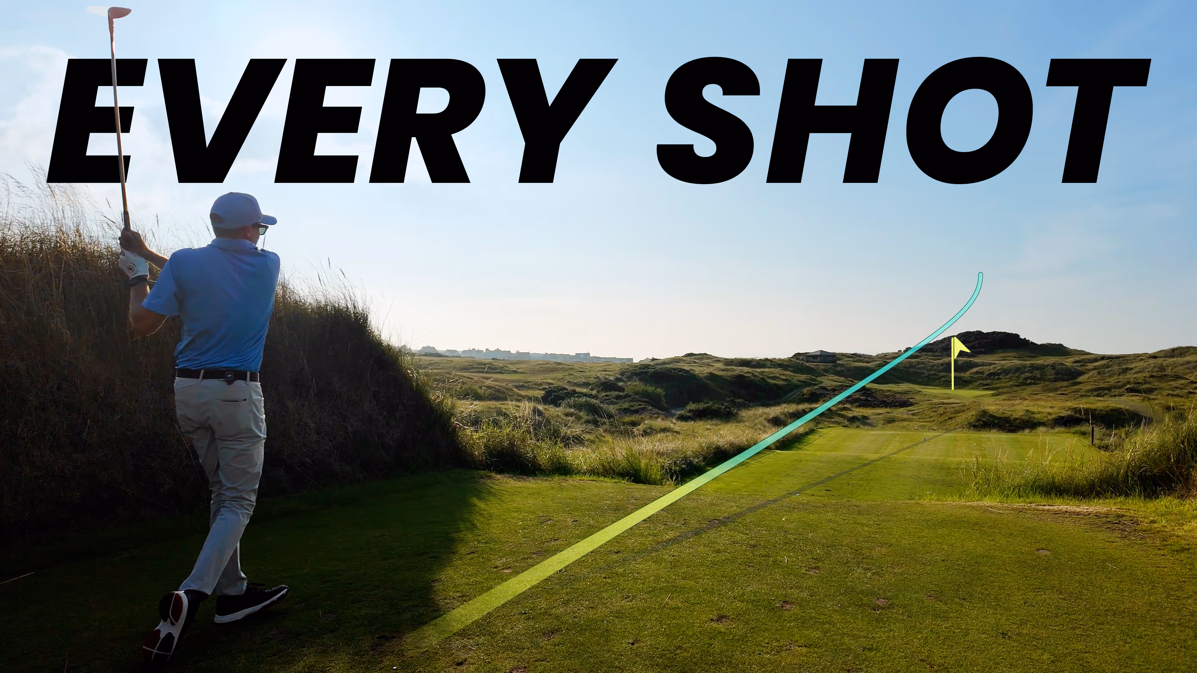 youtube thumbnail of golf shot with tracer saying every shot