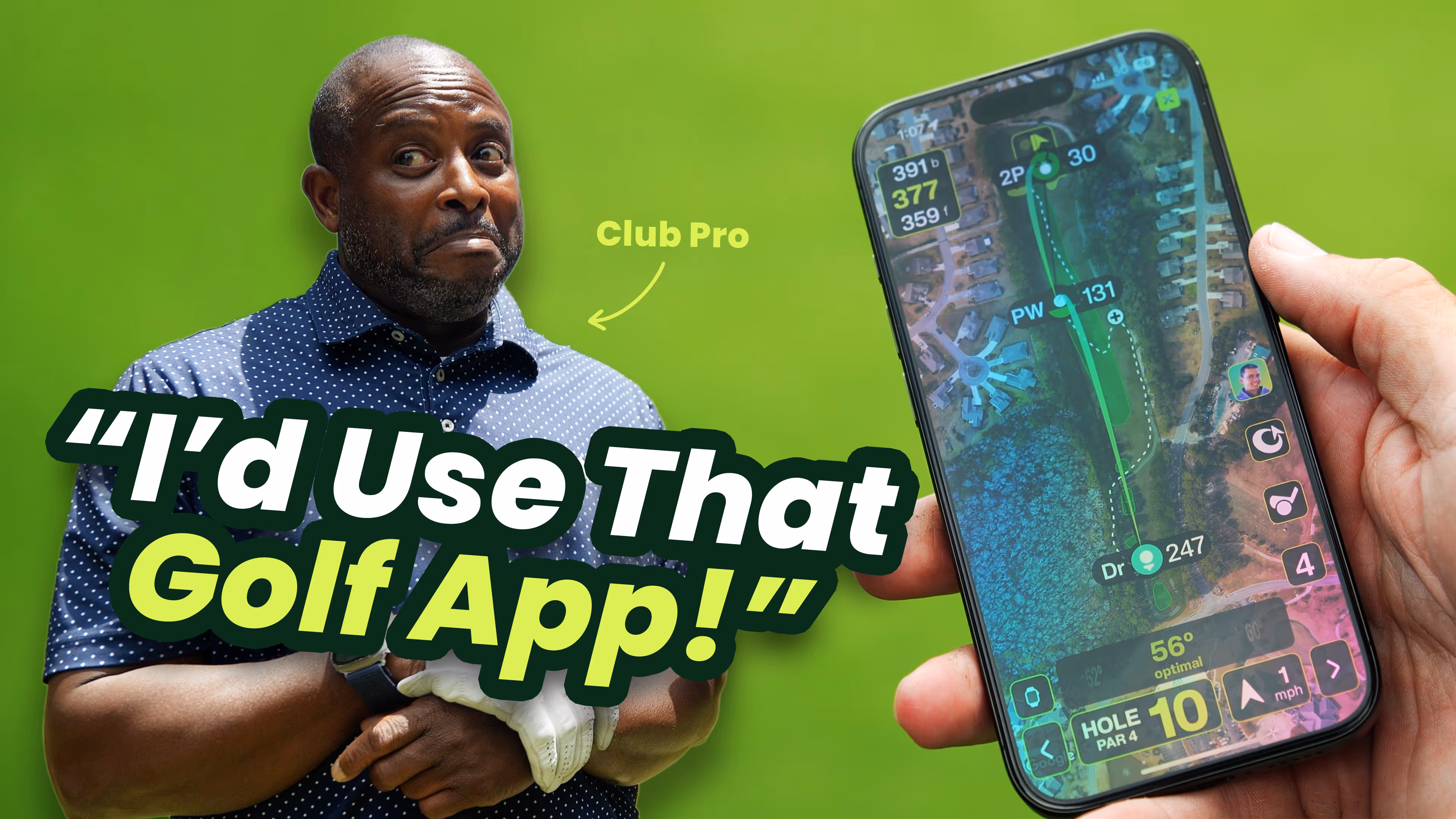 Youtube thumbnail of golfer saying i'd use that tangent golf app