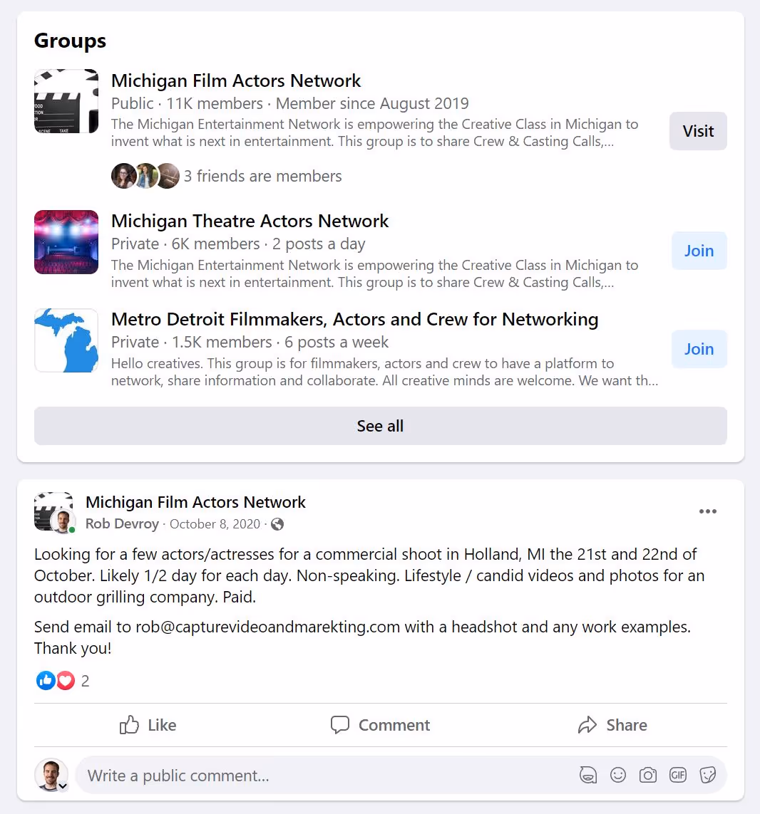 Grand Rapids Film and Videographer Facebook Groups