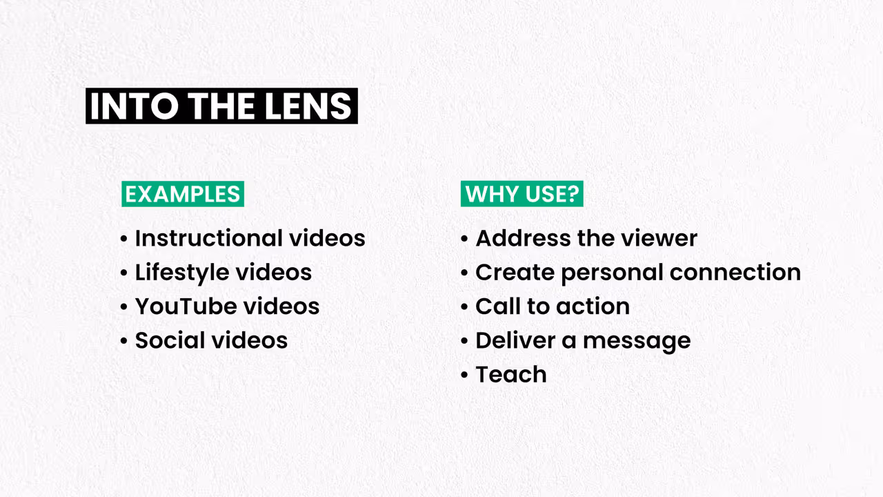 Graphic showing when you should film looking at the camera.