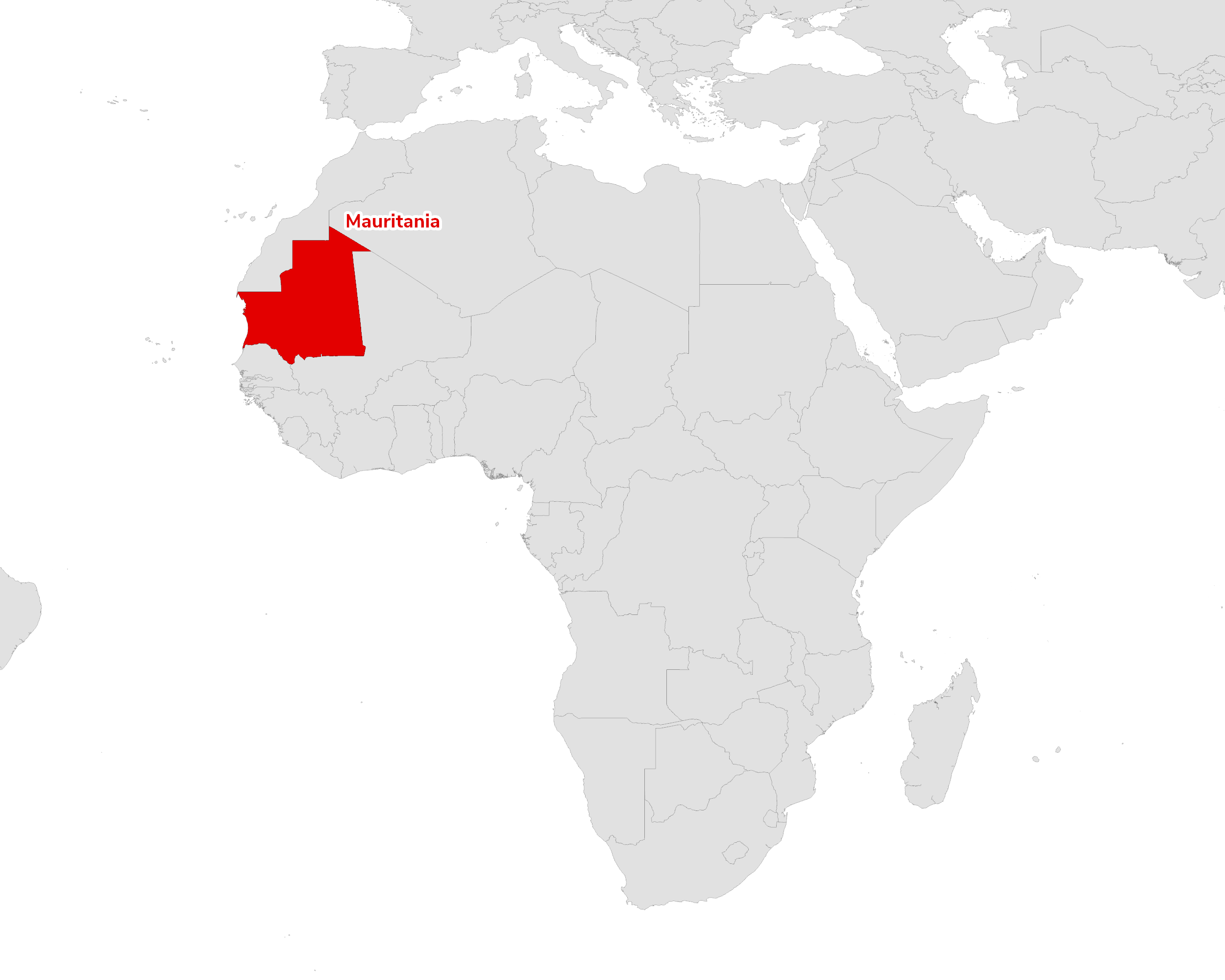 Regional map showing Mauritania
