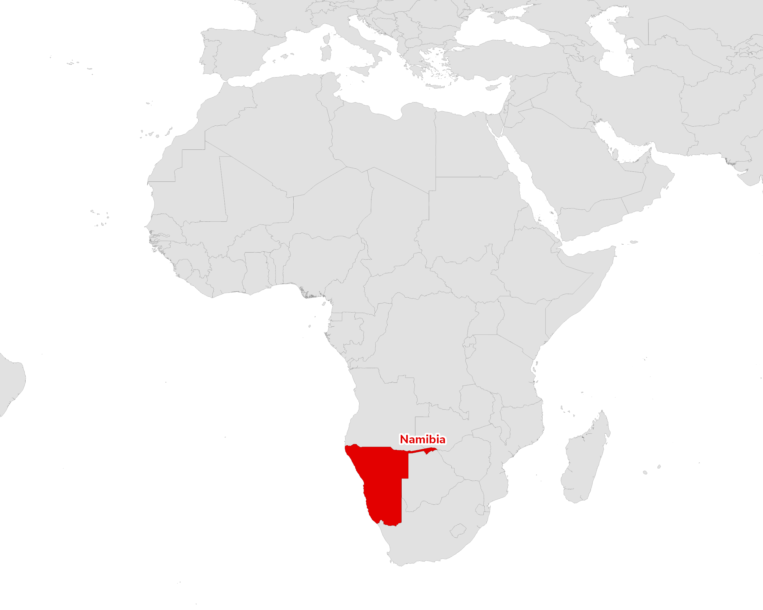Regional map showing Namibia